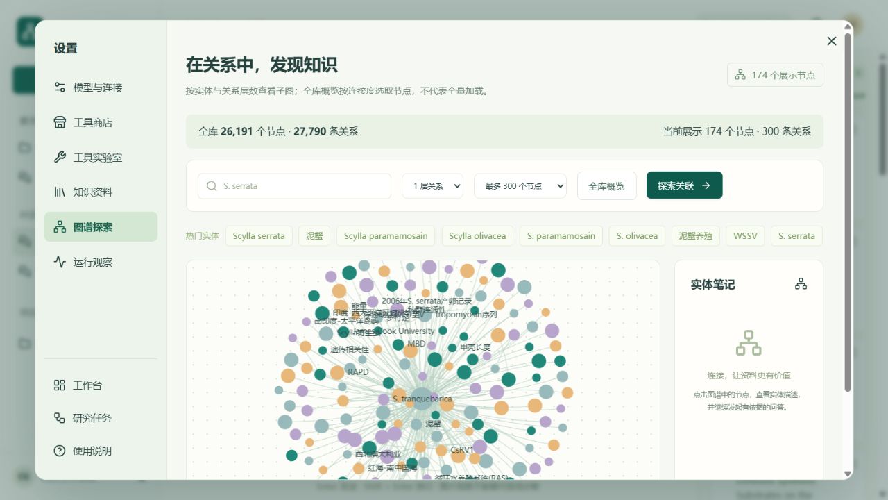 图谱探索区分全库数量与当前展示子图